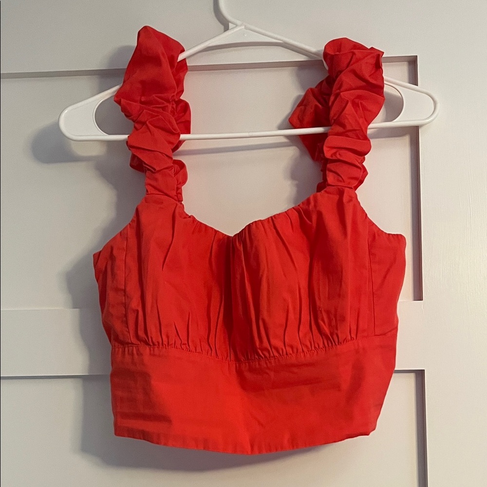 Abercrombie & Fitch Coral Ruffled Crop Top